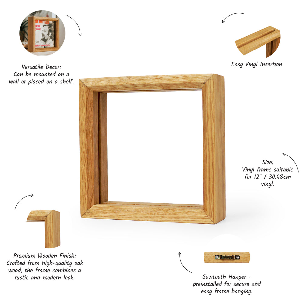 Wooden Natural Oak Vinyl Record Frame For Single and Double Vinyl Records | Color - Natural