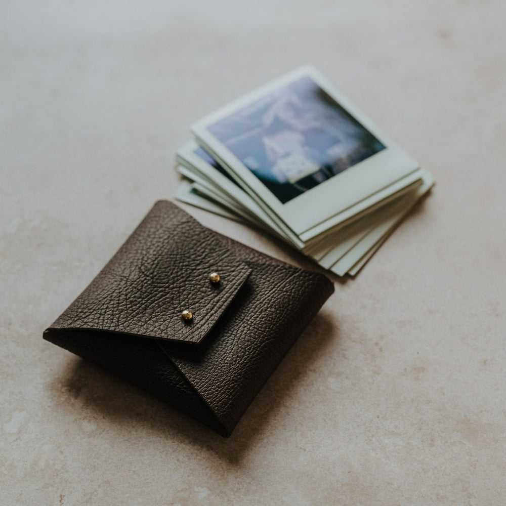 Textured Vegan Leather pouch for Polaroids | Brown