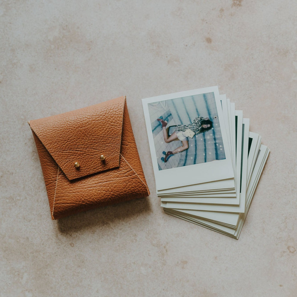 Textured Vegan Leather pouch for Polaroids | Cognac