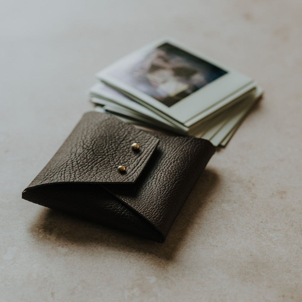 Textured Vegan Leather pouch for Polaroids | Brown