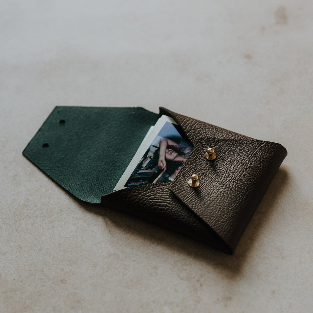 Textured Vegan Leather pouch for Polaroids | Brown