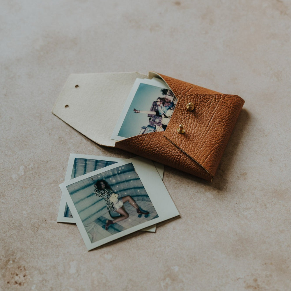 Textured Vegan Leather pouch for Polaroids | Cognac