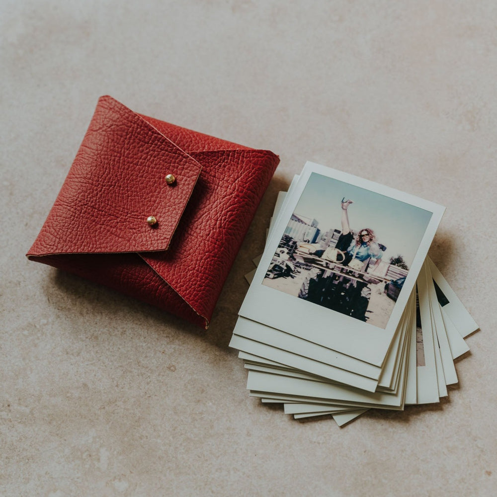 Textured Vegan Leather pouch for Polaroids | Red