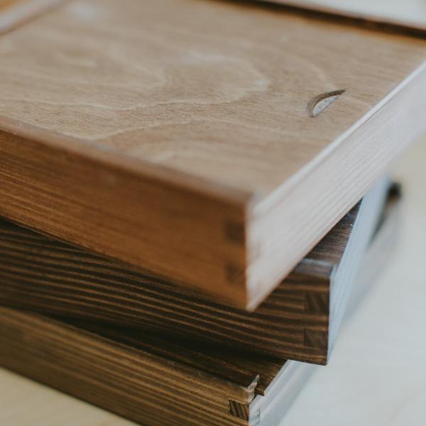 Rectangular wooden box for 3x5 prints & USB - set of 5 pcs