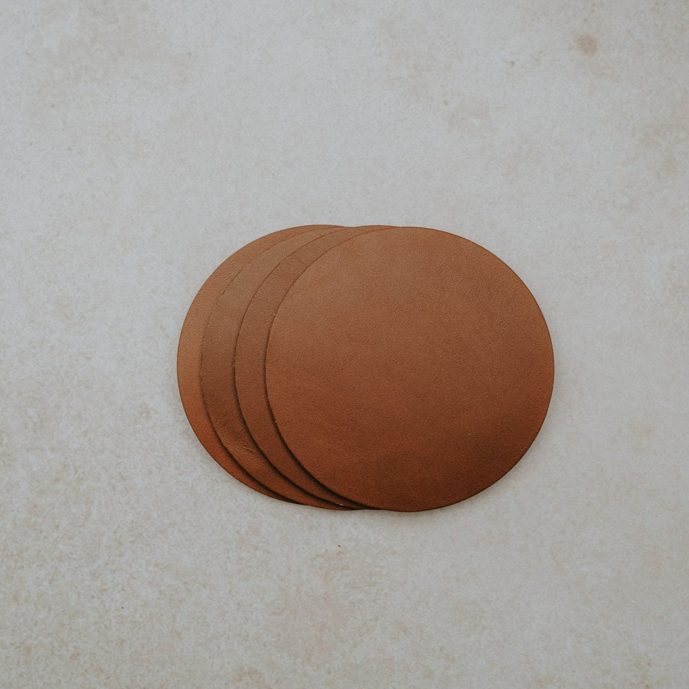 3.75" Vegetable Tanned Leather Coaster | Color - Cognac