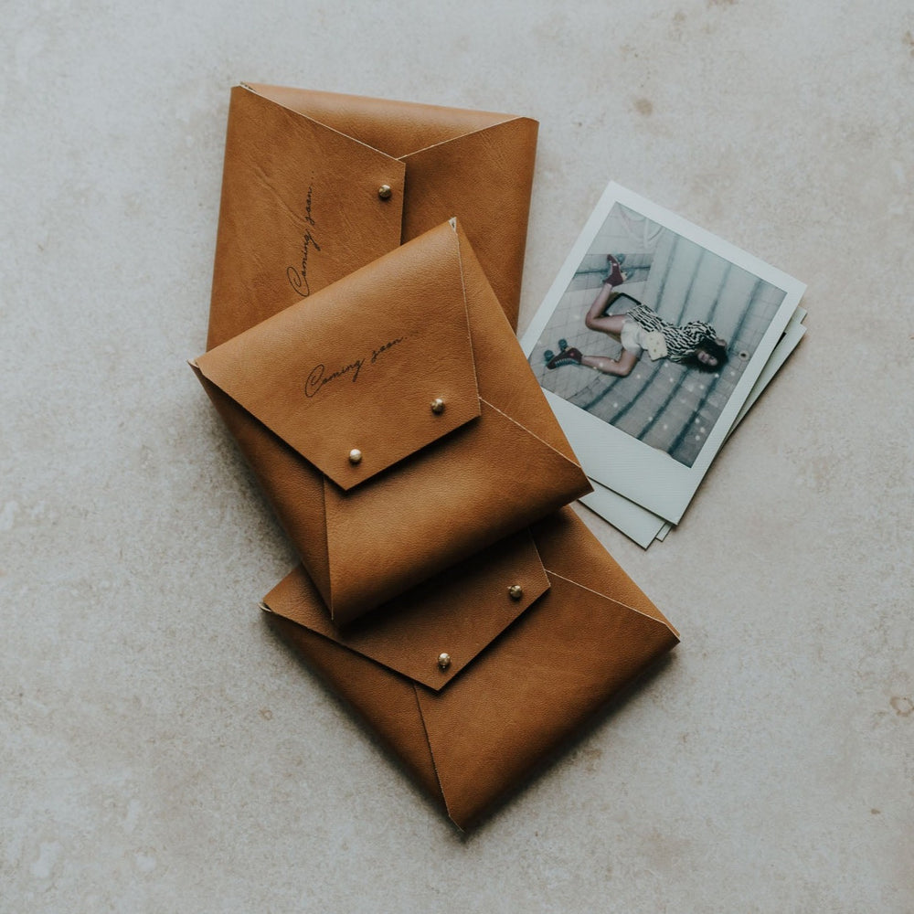 Vegan Leather pouch for Polaroids | Cognac Brown