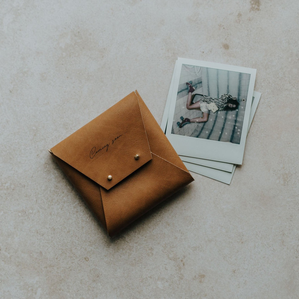 Vegan Leather pouch for Polaroids | Cognac Brown