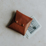 Rustic style vegetable tanned leather pouch for Polaroids | Honey brown