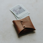 Rustic style vegetable tanned leather pouch for Polaroids | Honey brown