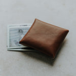 Rustic style vegetable tanned leather pouch for Polaroids | Honey brown