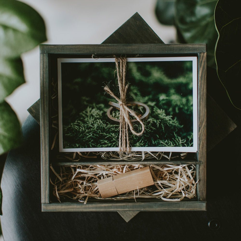 Square wooden box for 4x6 prints & USB - set of 20 pcs