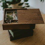 Square wooden box for 5x7 prints & USB