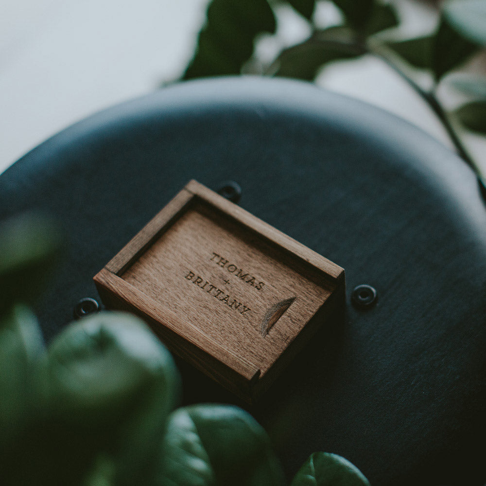 Wooden box for USB drives with lid